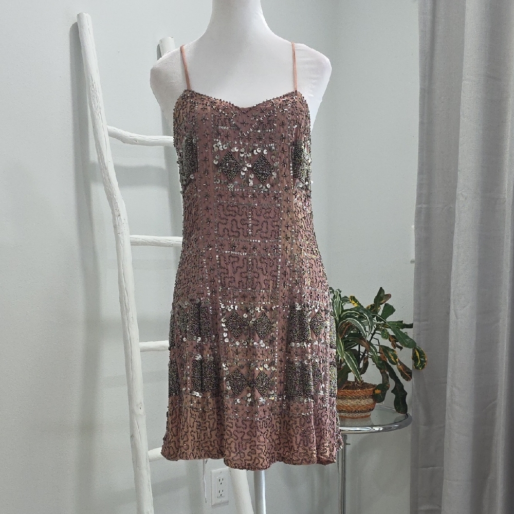 NWT Elegant Sequin Embellished Dress Spaghetti Straps